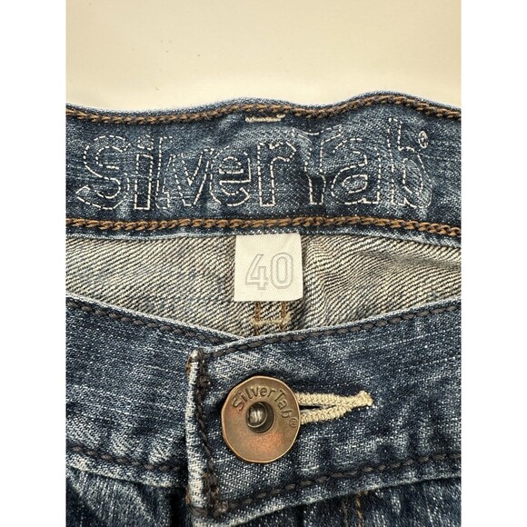 Levis Silvertab Jean Shorts Mens 40 Blue Denim Baggy Fit Dark Wash Flap Pockets - Picture 4 of 8